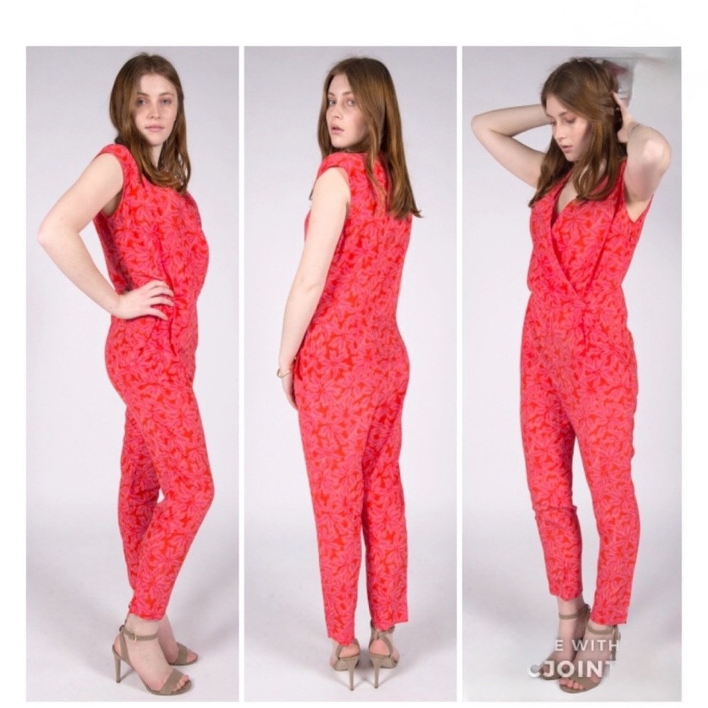 Comptoir Des Cotonniers 100% Silk Coral Jumpsuit